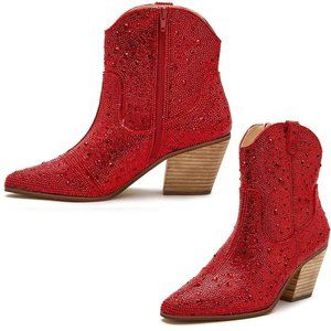NWT Sparkling Bling Swarovski Crystal RED Women Ankle High Cowboy Boots …